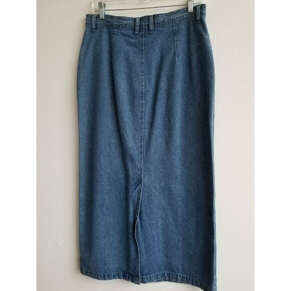 Vintage Y2K Long Front Button Up Denim Maxi Skirt Pencil High Waist - Picture 4 of 6